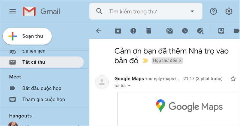 Gmail phản hồi từ Google map.