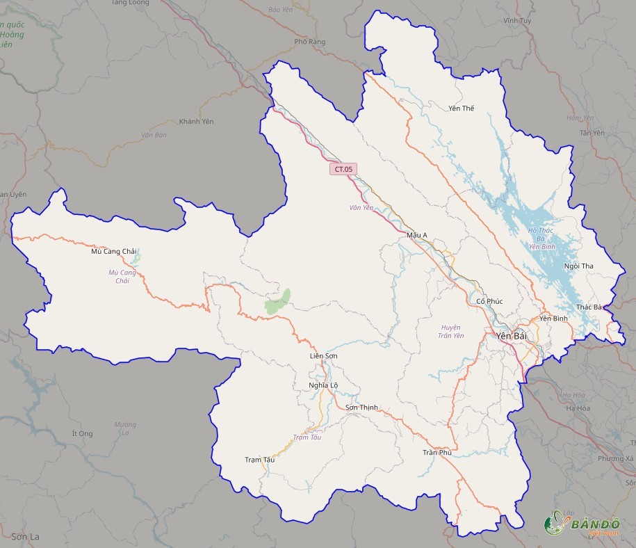 Bản đồ tỉnh Yên Bái rên nền tảng Open Street Map
