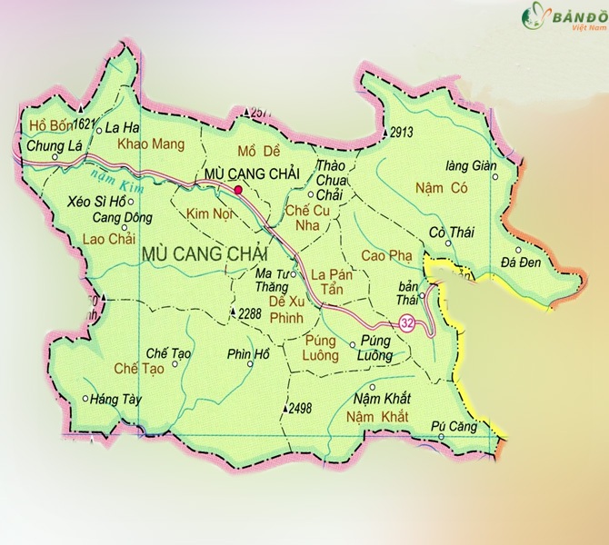 Bản đồ hành chính các xã tại huyện Mù Cang Chải