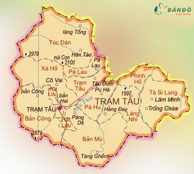 Bản đồ hành chính các xã tại huyện Trạm Tấu    