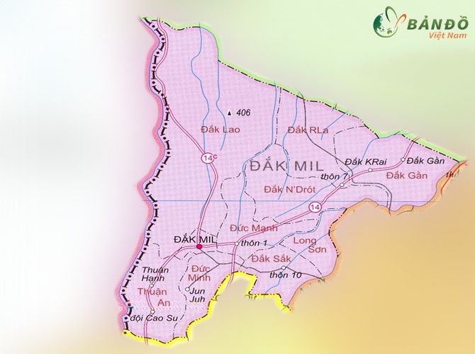 Bản đồ hành chính các xã tại Huyện Đắk Mil    
