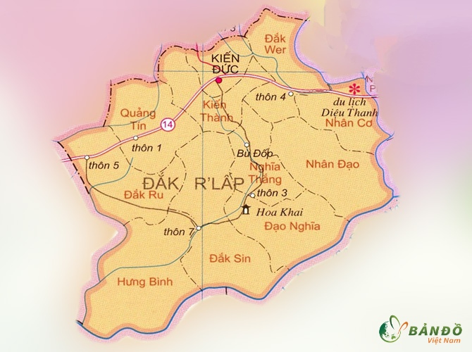 Bản đồ hành chính các xã tại Huyện Đắk R'lấp    