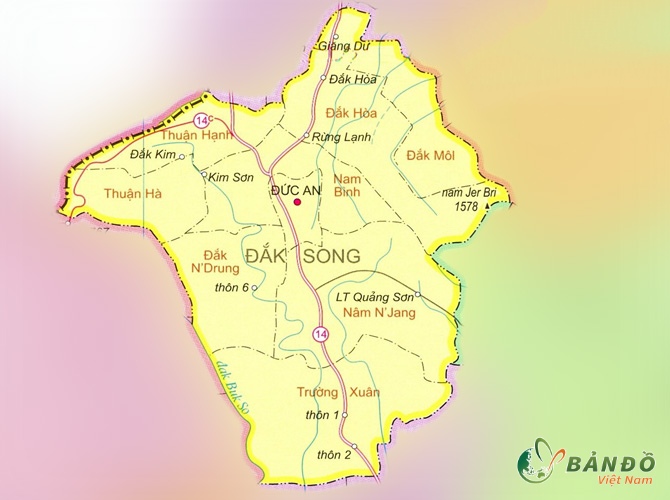 Bản đồ hành chính các xã tại Huyện Đắk Song    