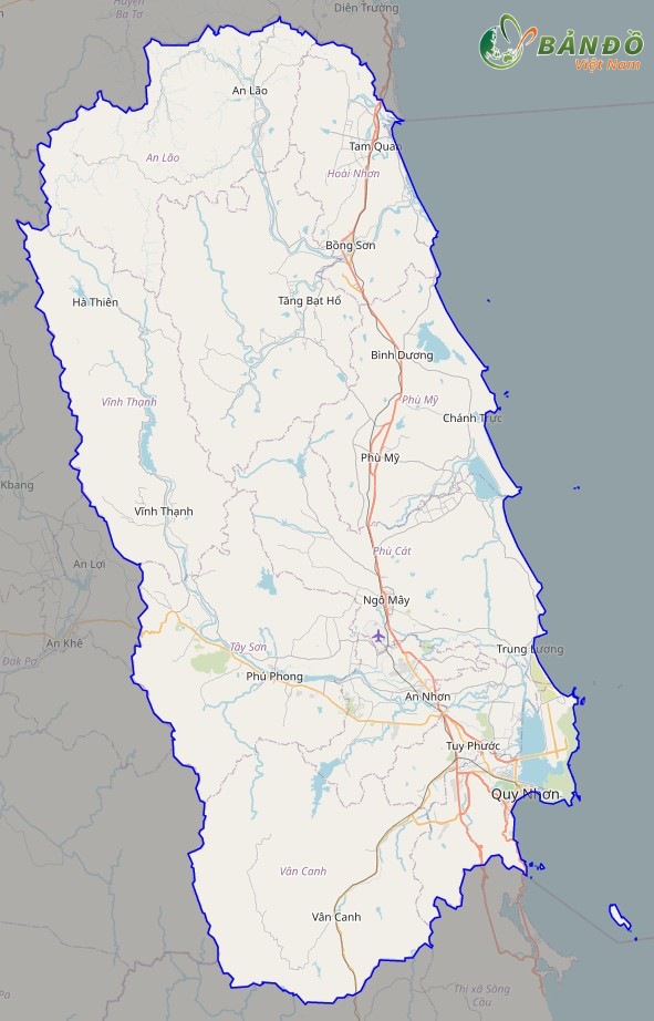 Bản đồ tỉnh Bình Định ở trên nền tảng Open Street Map