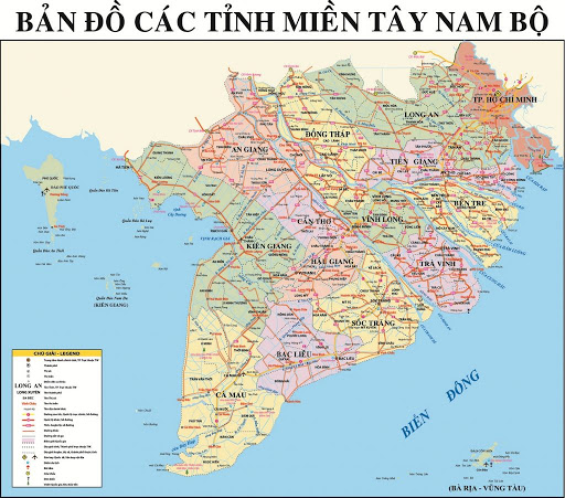 Bản đồ các tỉnh Miển Tây Nam Bộ