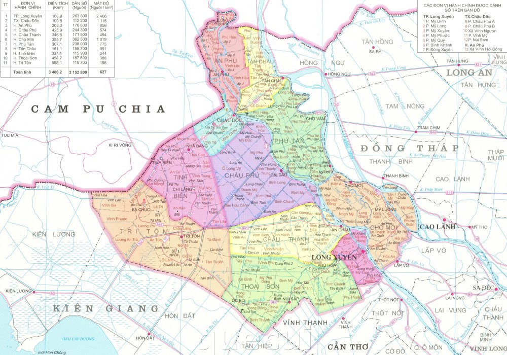 Bản đồ hành chính các xã, huyện, thành phố trên địa bàn tỉnh An Giang năm 2021