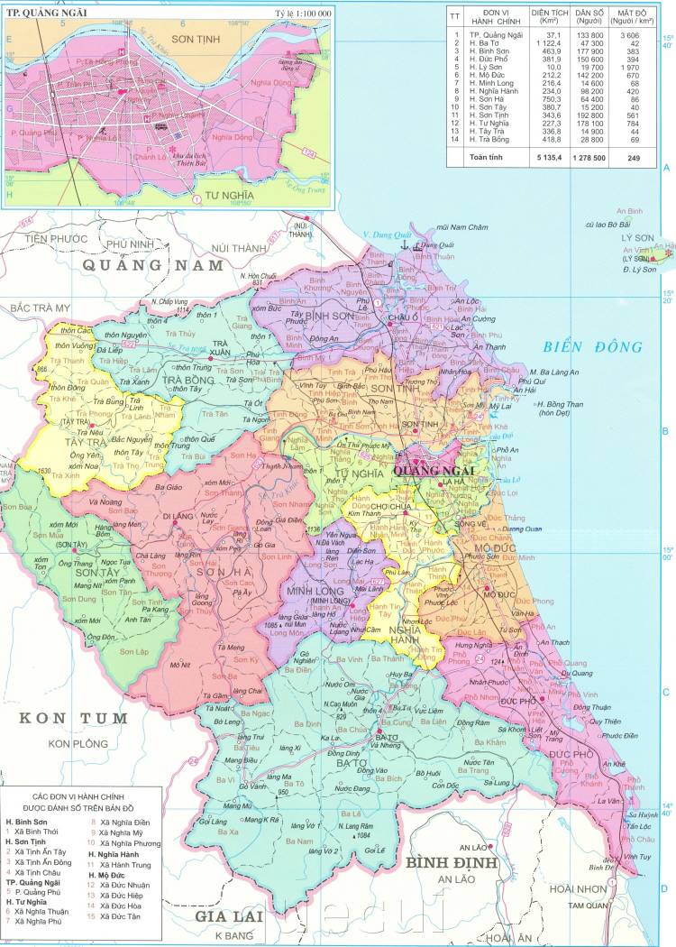 Bản đồ hành chính xác xã, huyện, thành phố tại tỉnh Quảng Ngãi năm 2022