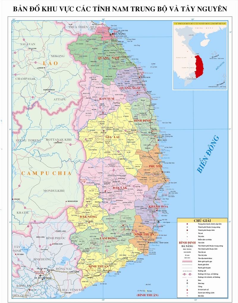 Bản đồ khu vực các tỉnh Nam Trung Bộ và Tây Nguyên
