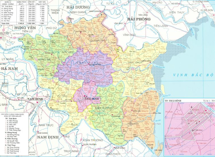 Bản đồ hành chính các xã, huyện, thành phố trên địa bàn tỉnh Thái Bình năm 2022