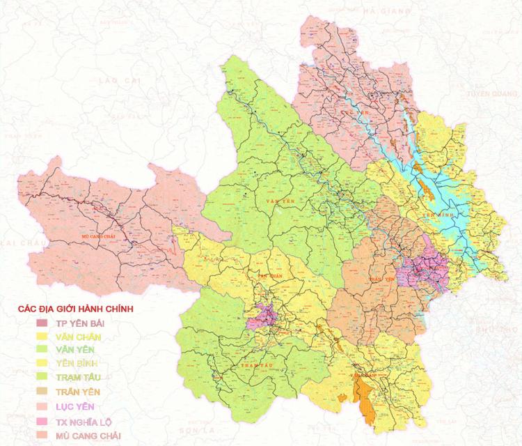Bản đồ địa giới hành chính tỉnh Yên Bái