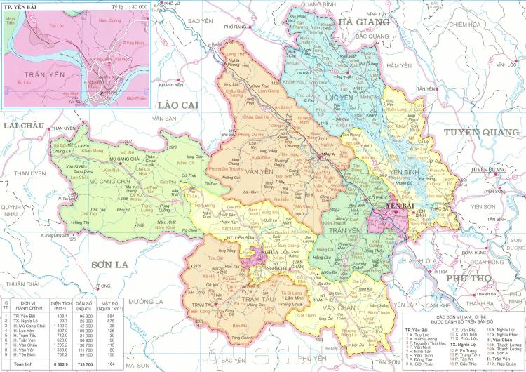 Bản đồ hành chính tỉnh Yên Bái năm 2022