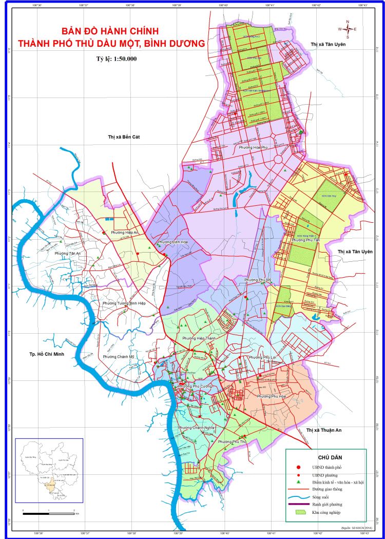 Bản đồ hành chính Thành phố Thủ Dầu Một khổ lớn năm 2021