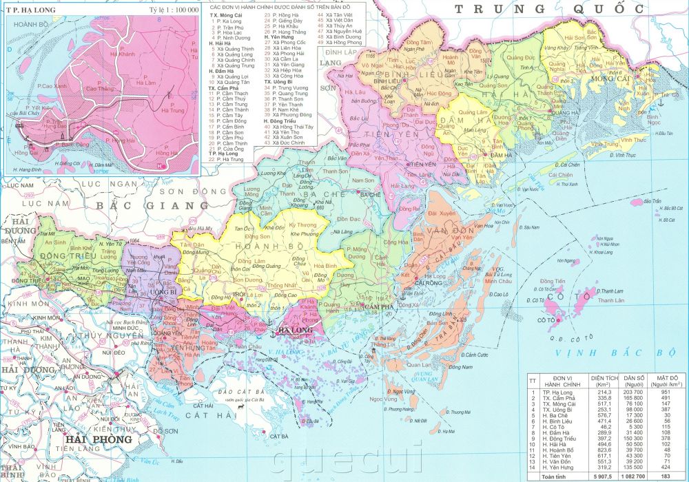 Bản đồ hành chính tỉnh Quảng Ninh năm 2022