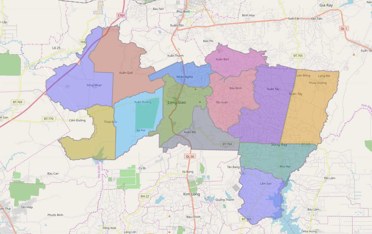 Bản đồ hành chính vị trí các xã tại Huyện Cẩm Mỹ năm 2022