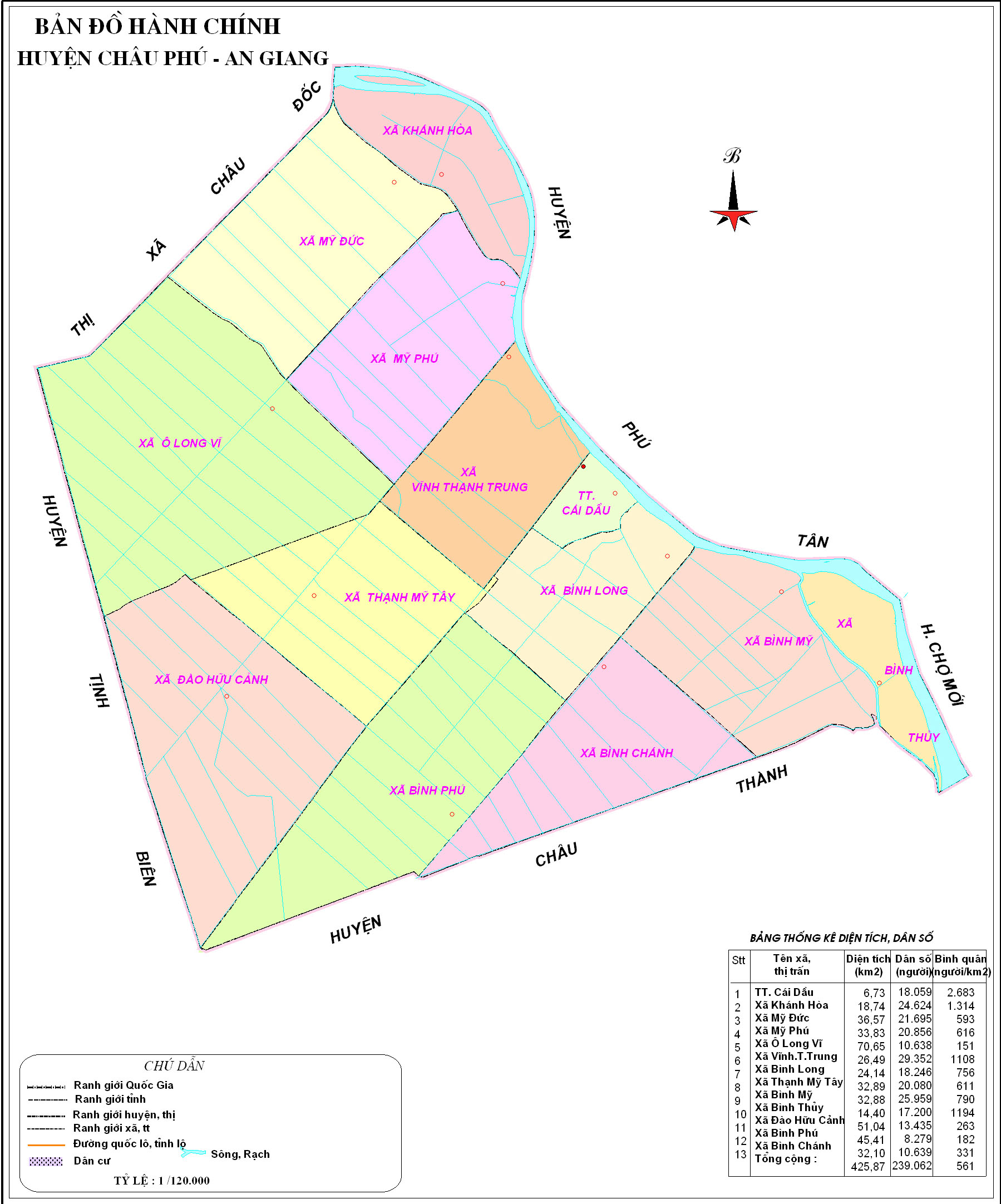 Bản đồ hành chính các xã tại Huyện Châu Phú năm 2021