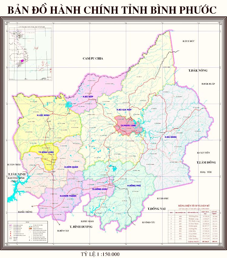 Bản đồ hành chính tỉnh Bình Phước