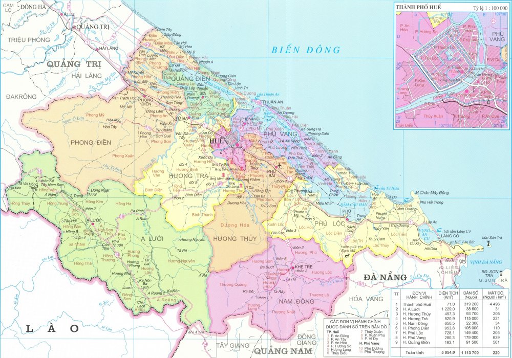 Bản đồ hành chính tỉnh Thừa Thiên Huế năm 2022