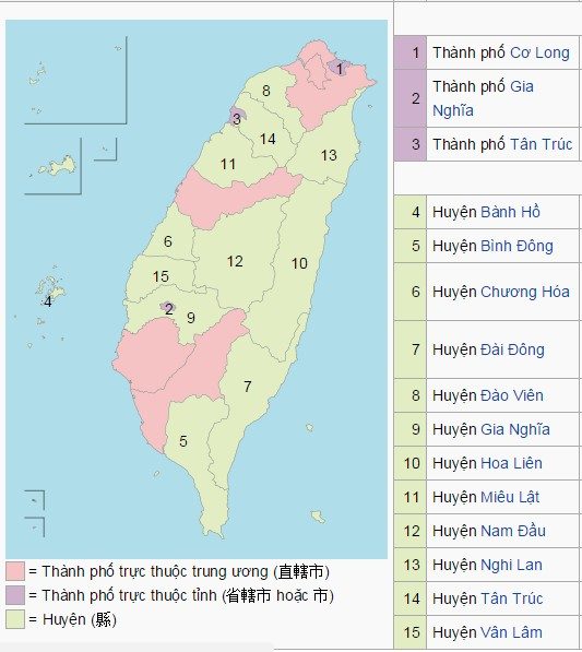 Danh sách các thành phố, huyện thuộc Đài Loan