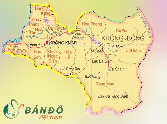 Bản đồ các xã tại huyện Krông Bông 