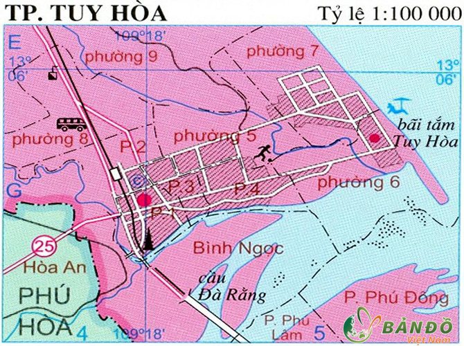 Bản đồ hành chính các phượng tại thành phố Tuy Hòa