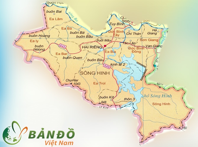 Bản đồ các xã tại huyện Sông Hinh