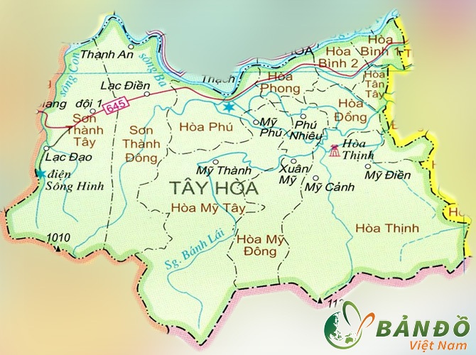 Bản đồ các xã tại huyện Tây Hòa