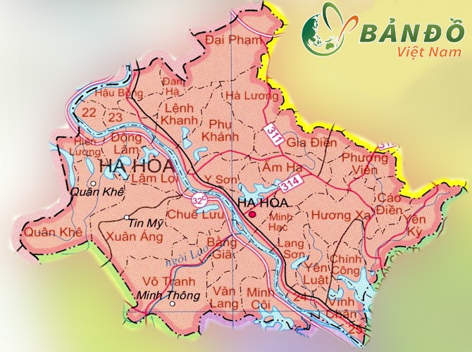 Bản đồ hành chính các xã tại huyện Hạ Hoà