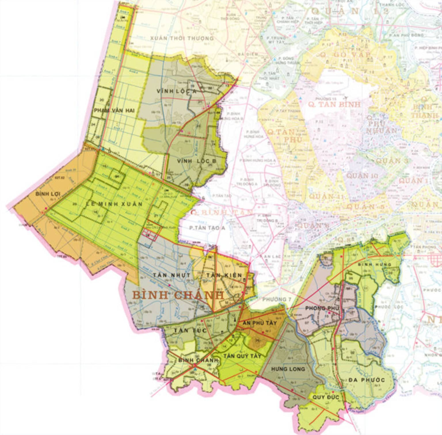 Bản đồ hành chính huyện Bình Chánh khổ lớn năm 2021