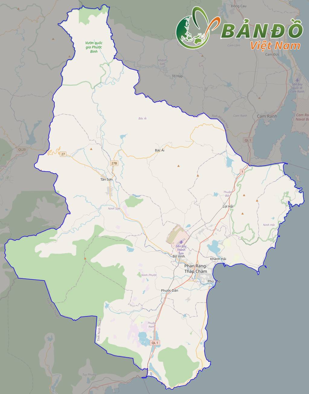 Bản đồ Tỉnh Ninh Thuận ở trên nền Open Street Map