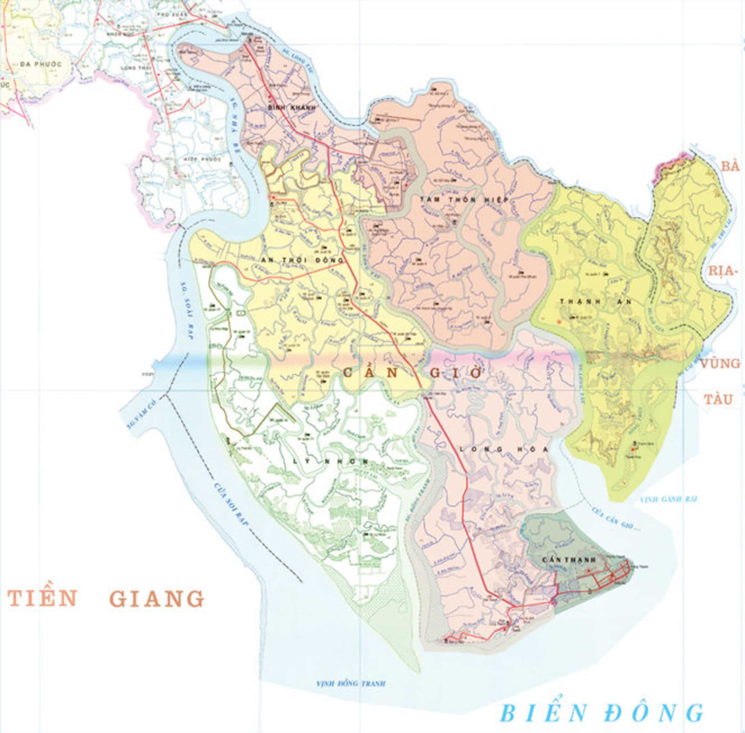 Bản đồ hành chính huyện Cần Giờ khổ lớn phóng to năm 2021