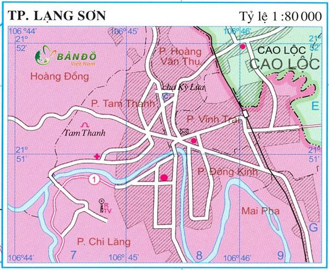 Bản đồ hành chính các quận thành phố Lạng Sơn 