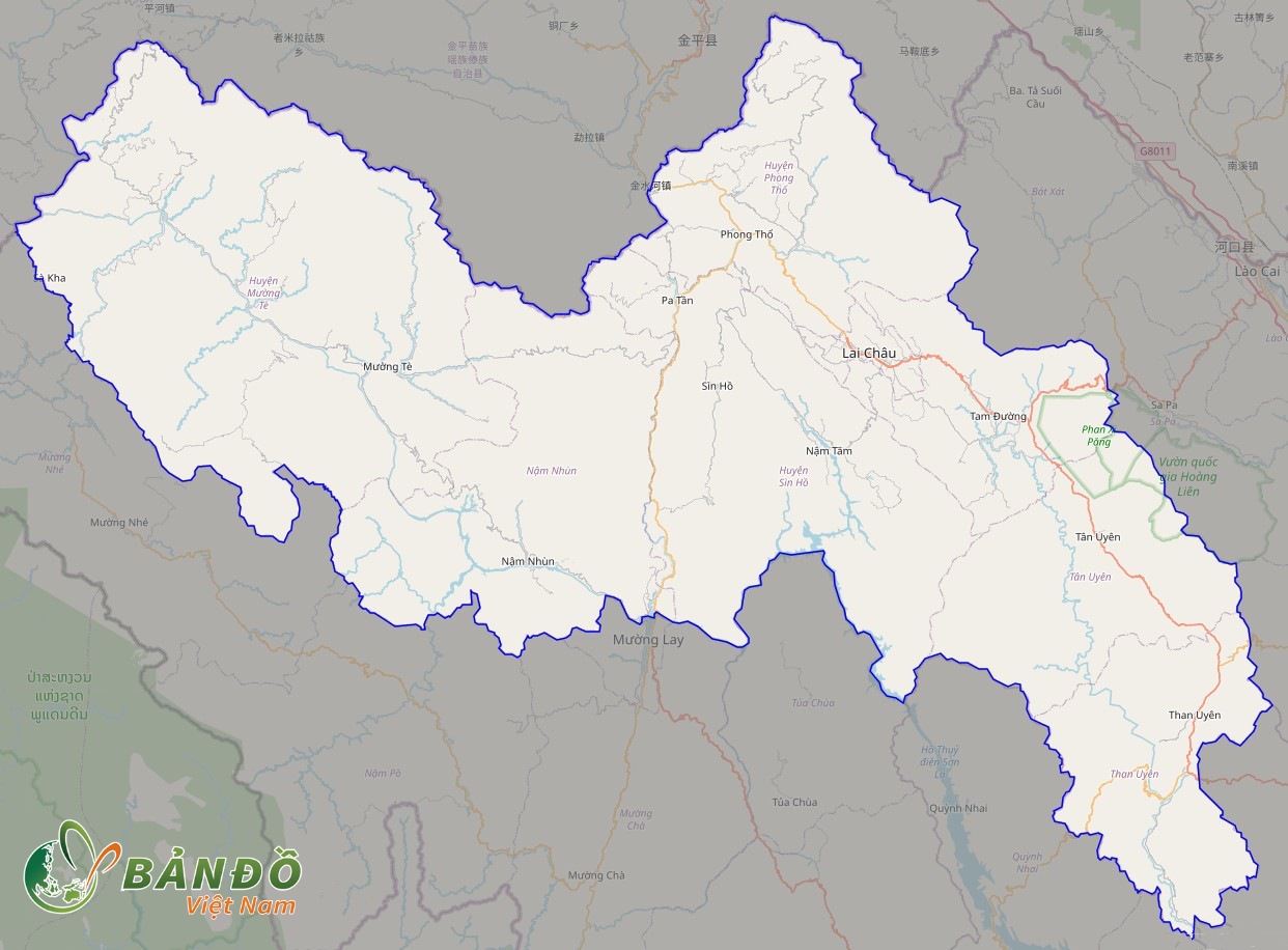 Bản đồ Tỉnh Lai Châu ở trên nền Open Street Map