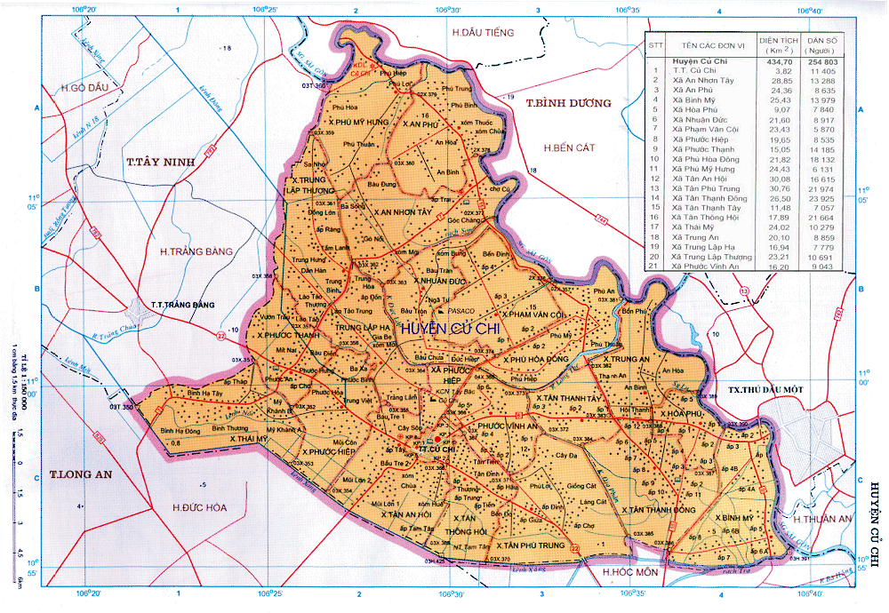 Bản đồ hành chính và ranh giới huyện Củ Chi năm 2021