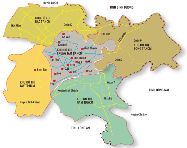 Bản đồ TP HCM gồm các quận tại Thành Phố