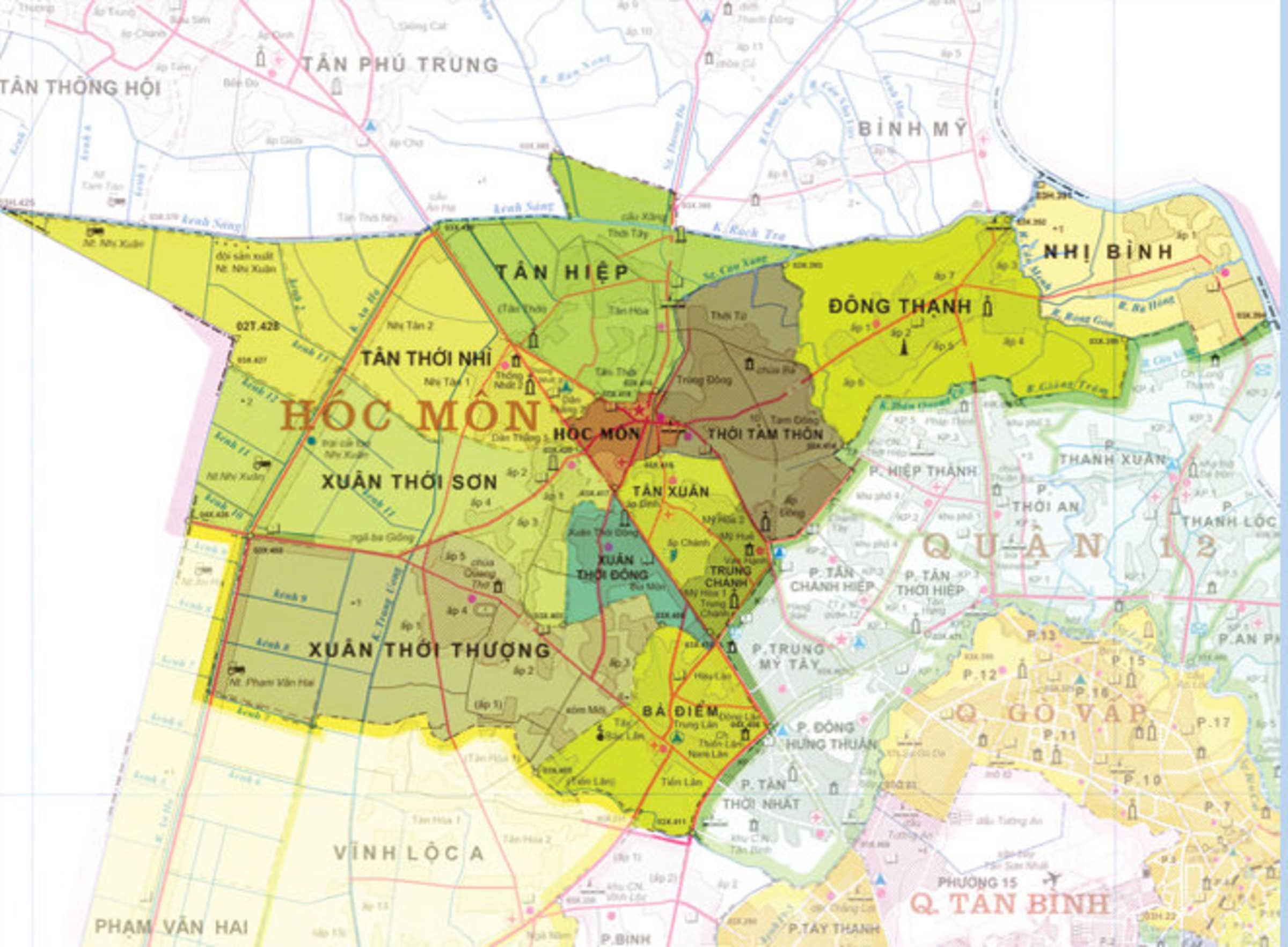 Bản đồ hành chính Huyện Hóc Môn khổ lớn năm 2021
