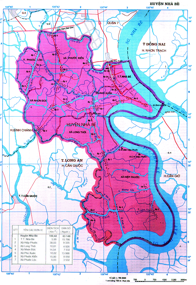 Bản đồ ranh giới các xã tại huyện Nhà Bè năm 2021