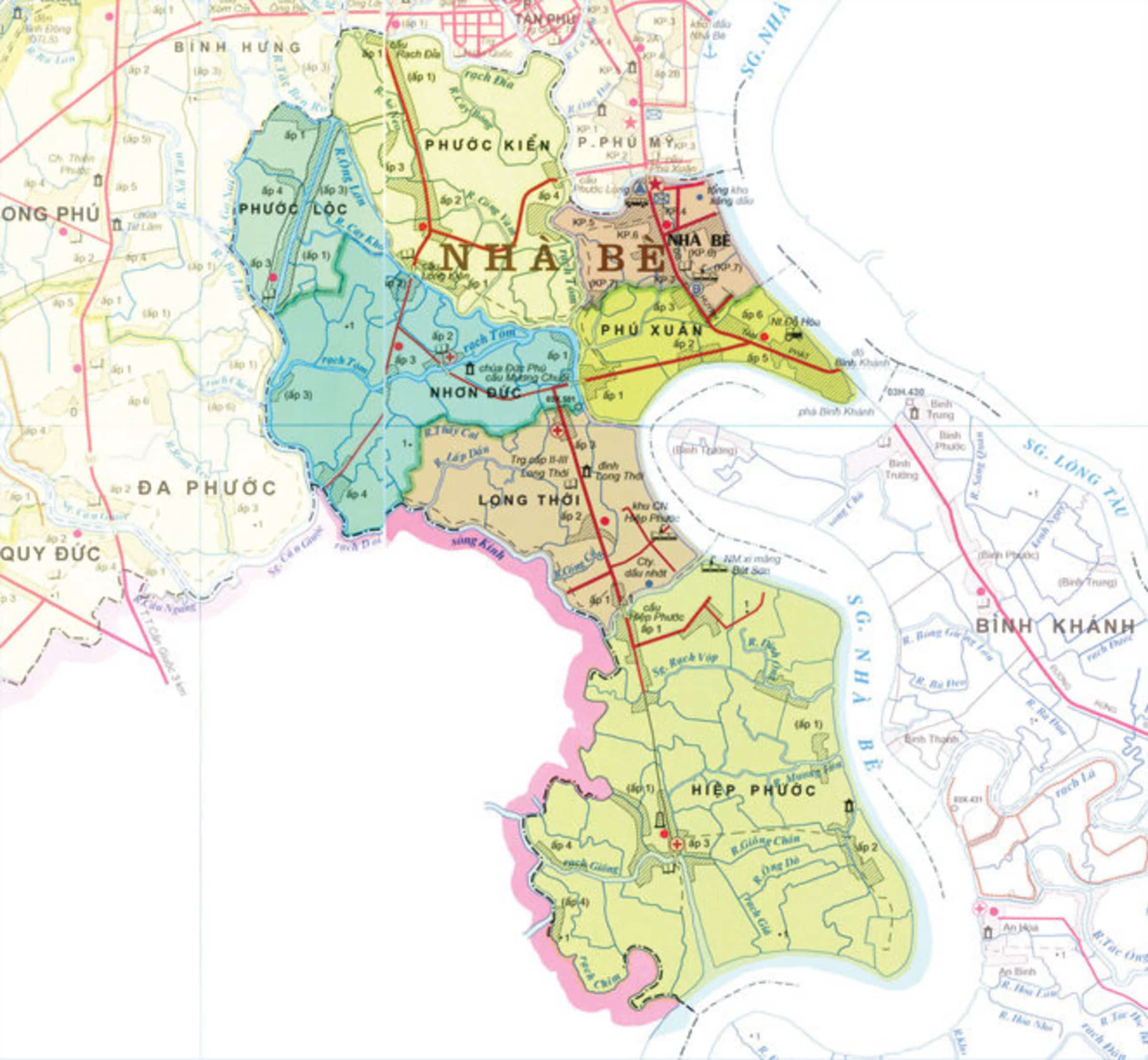 Bản đồ hành chính các xã tại huyện Nhà Bè năm 2021