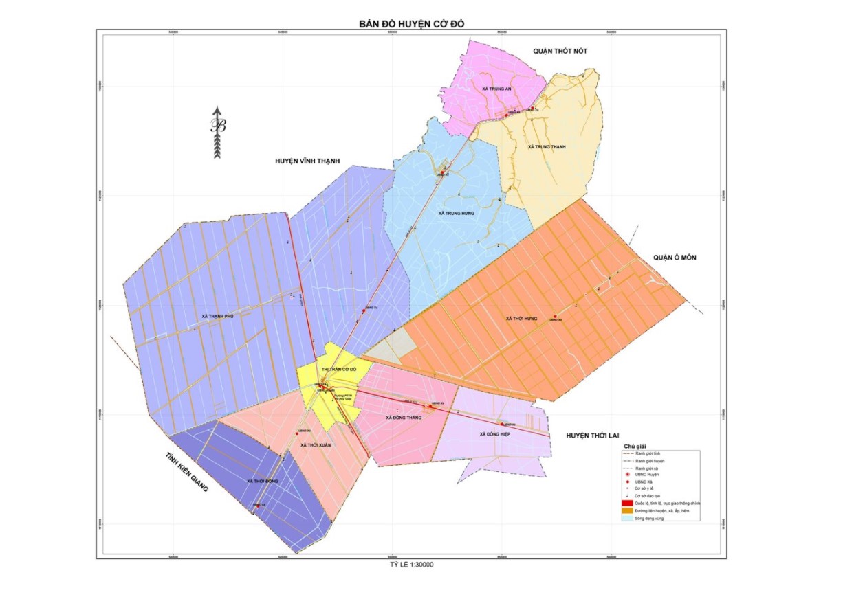 Bản đồ hành chính huyện Cờ Đỏ khổ lớn năm 2021