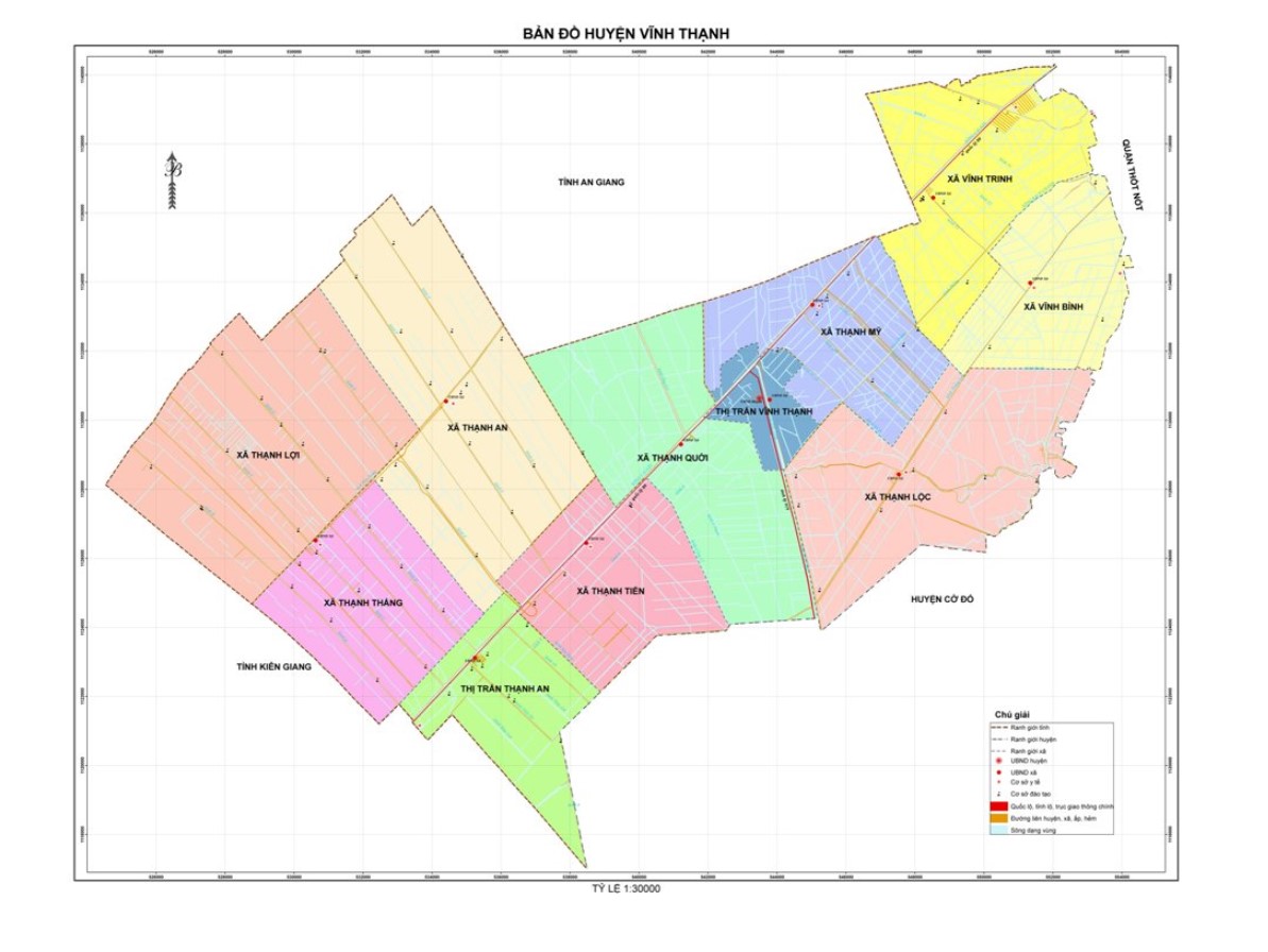 Bản đồ hành chính huyện Vĩnh Thạnh khổ lớn năm 2021