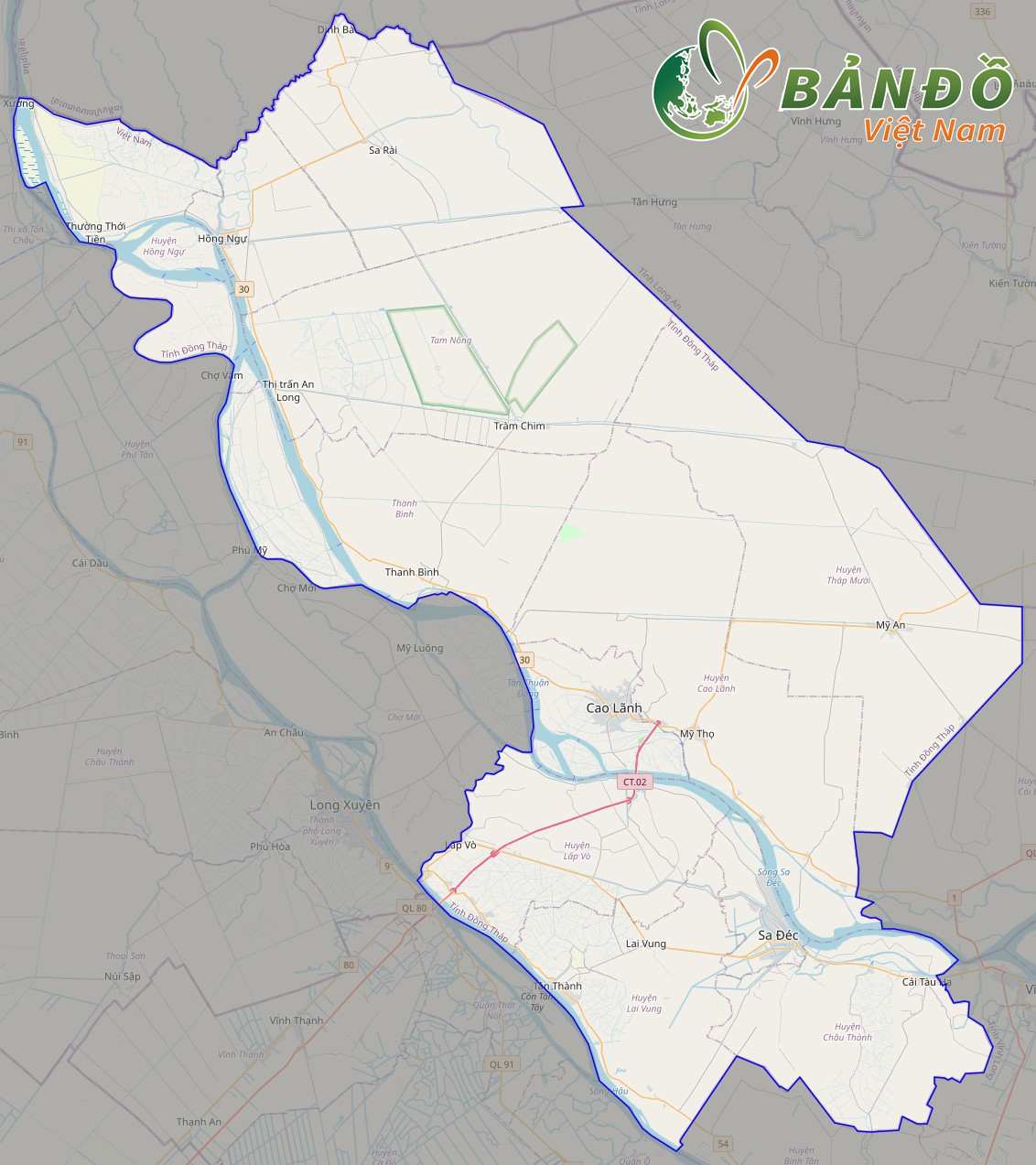 Bản đồ tỉnh Đồng Tháp trên nền Open Street Map
