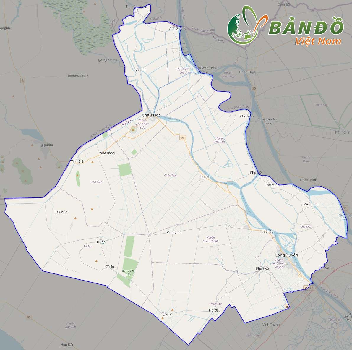 Bản đồ tỉnh An Giang trên nền Open Street Map
