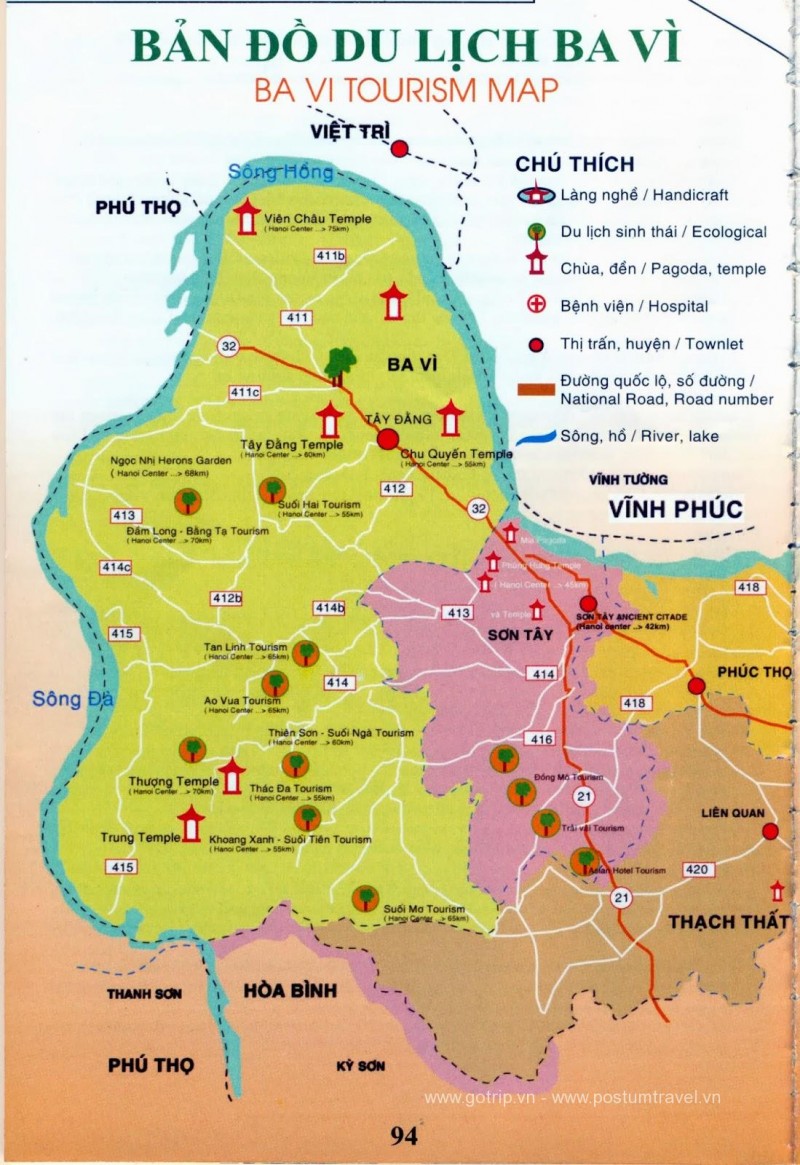 Bản đồ du lịch huyện Ba Vì khổ lớn năm 2022