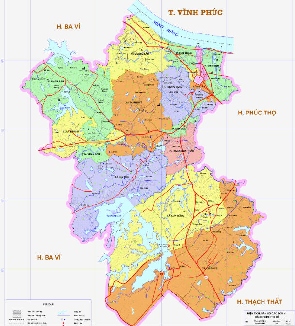 Bản đồ hành chính thị xã Sơn Tây