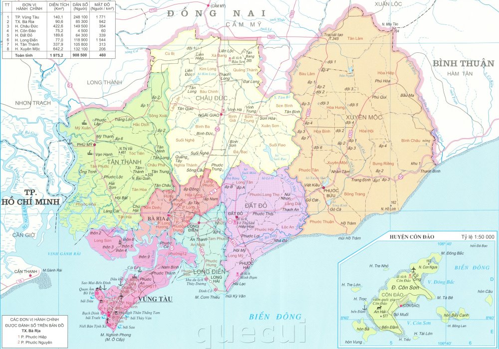 Bản đồ hành chính các huyện, xã, thành phố trên địa bàn tỉnh Bà Rịa - Vũng Tàu 
