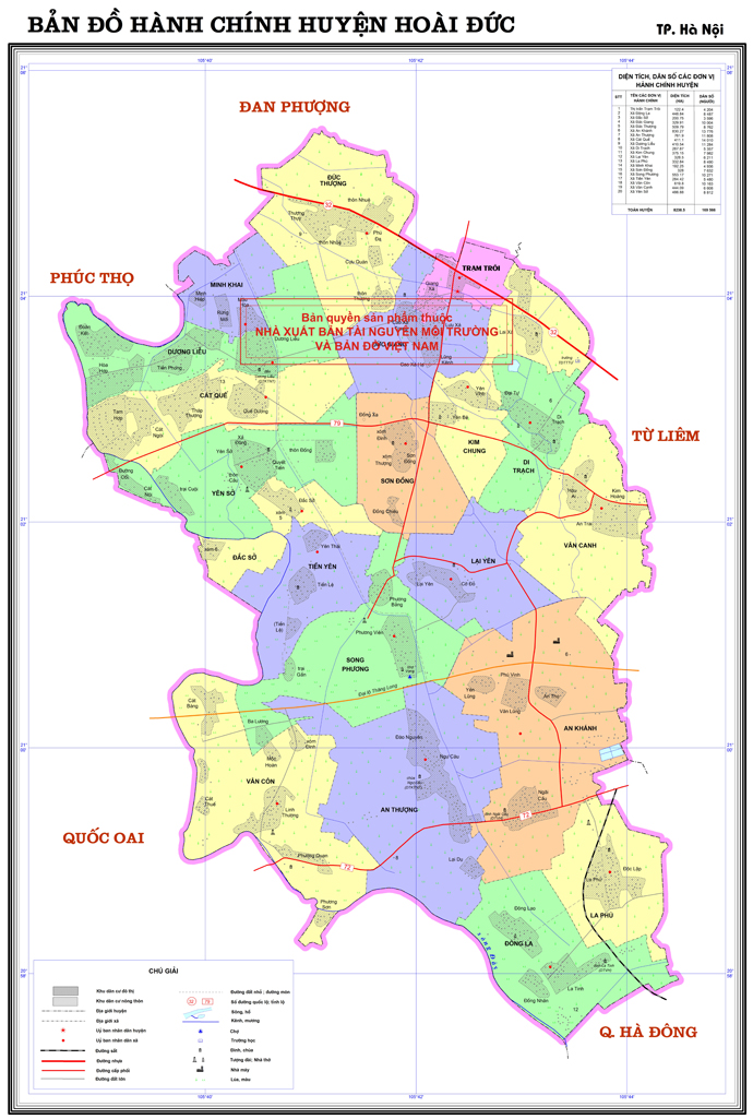 Bản đồ hành chính các xã tại huyện Hoài Đức khổ lớn