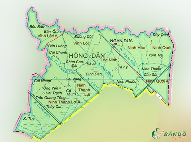 Bản đồ hành chính huyện Hồng Dân