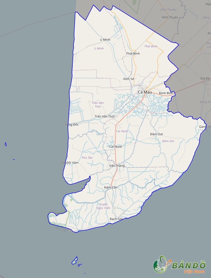 Bản đồ tỉnh Cà Mau ở trên nền tảng Open Street Map