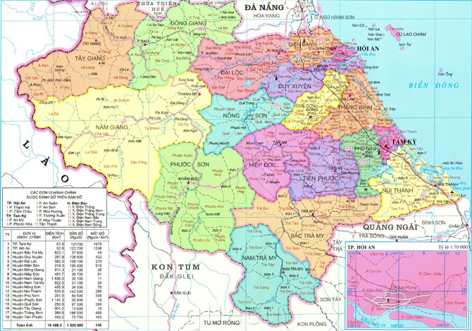 Bản đồ hành chính tỉnh Quang Nam năm 2022