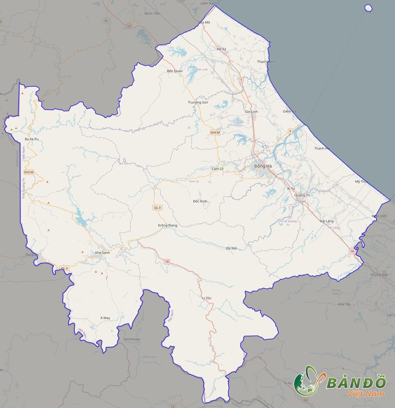 Bản dồ tỉnh Quảng Trị ở trên tảng Open Street Map