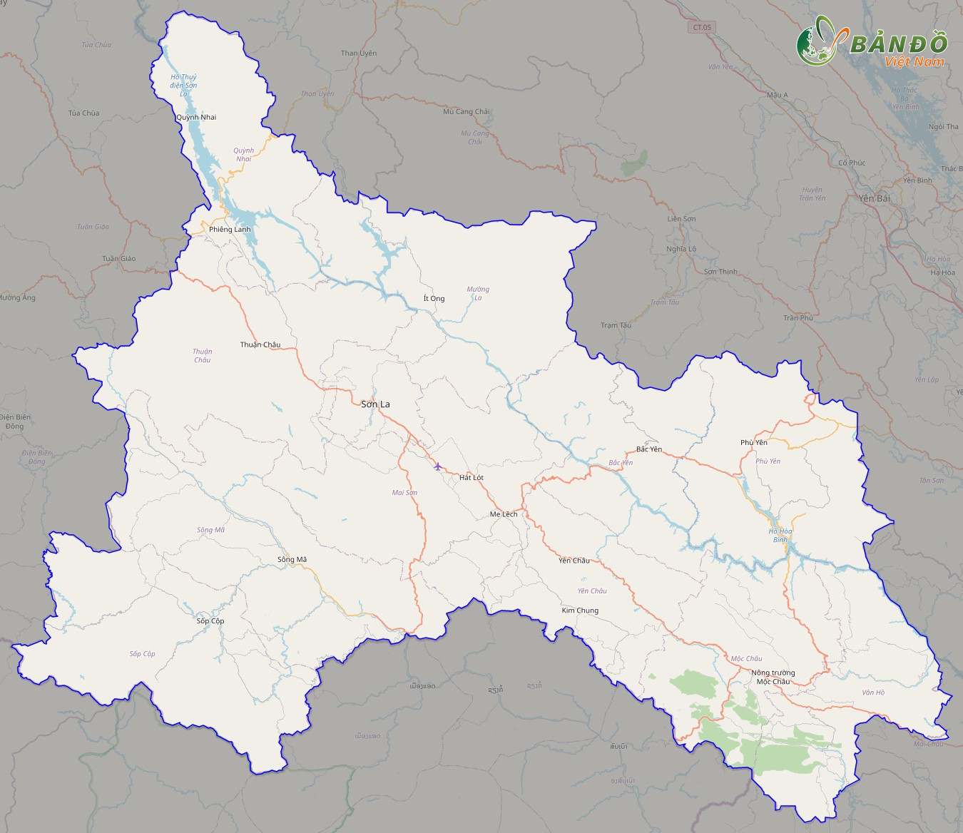 Bản đồ tỉnh Sơn La ở trên nền tảng Open Street Map